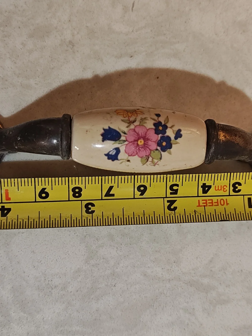 Vintage Porcelain and Brass Farmhouse Country Cabinet Drawer Handles Floral EUC